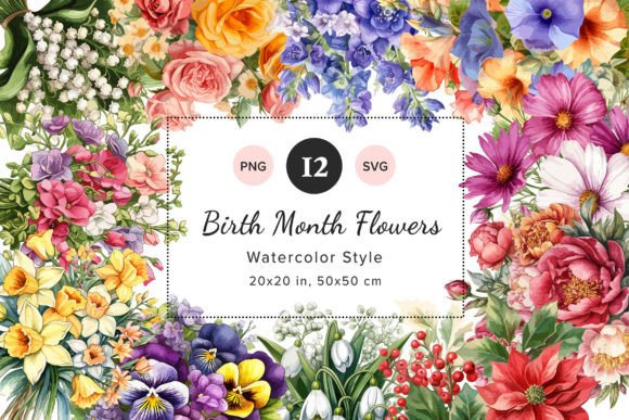 Download Watercolor Birth Flowers, SVG &amp; PNG - Png Collection