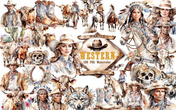 Download Western Watercolor Clipart Bundle PNG - Png Collection