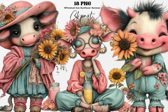 Download Whimsical Cow Sunflower Summer PNG - Png Collection