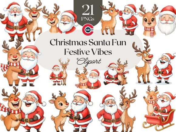 Download Christmas Cute Santa and Reindeer PNGs - Png Collection