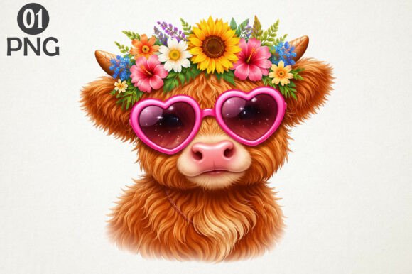 Download Highland Cow PNG Floral Summer Clipart - Png Collection