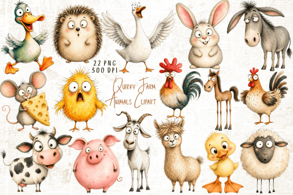 Download Quirky Farm Animals Clipart PNG - Png Collection