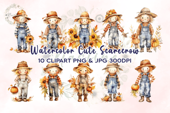 Download Watercolor Cute Scarecrow Clipart - Cute scarecrow Collection