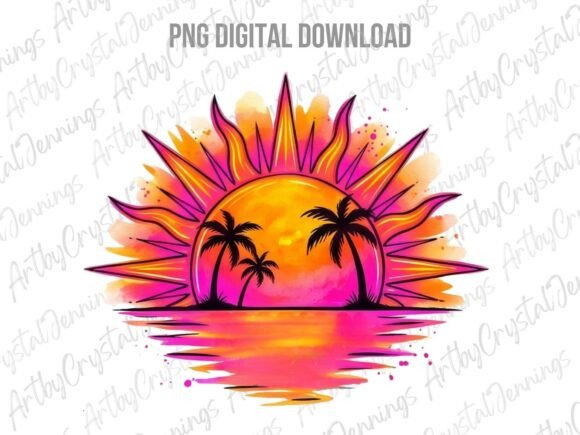 Download Retro Summer Sun Palm Tree Sunset PNG - Png Collection