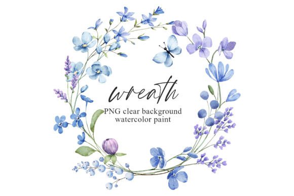 Download Wreath with Blue Watercolor Flowers, PNG - Png Collection