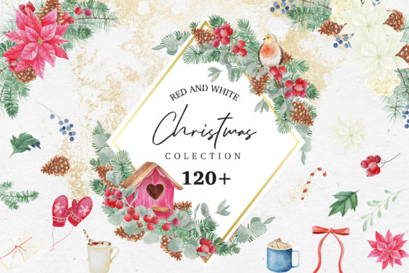 Download Red &amp; White Christmas Watercolor Bundle - Premium Bundle