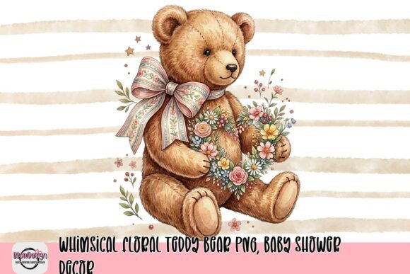 Download Whimsical Floral Teddy Bear PNG, Baby Shower Decor - Png Collection
