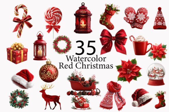 Download Red Christmas Watercolor Clipart  - Premium Resources