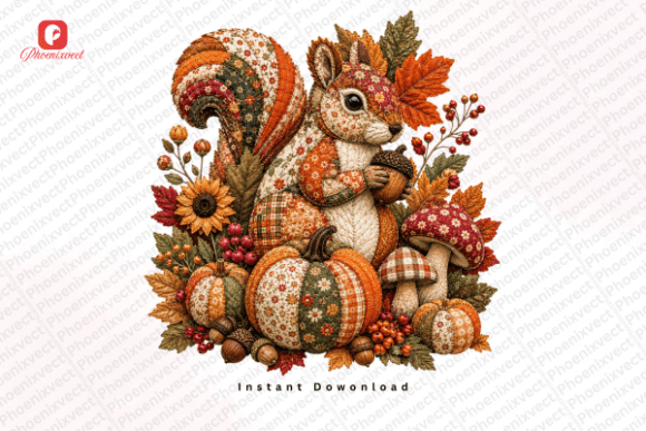 Download Patchwork Patch Autumn Fall Squirrel PNG - Png Collection