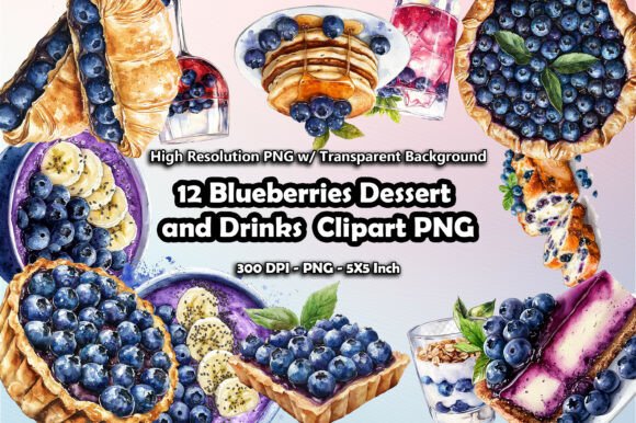Download 12 Blueberries Dessert and Drinks PNG - Png Collection