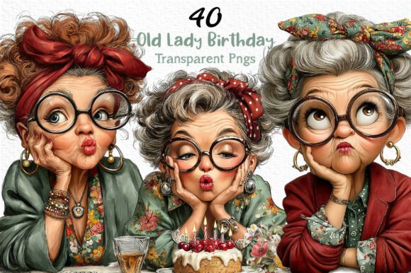 Download Whimsical Old Lady Birthday Clipart PNG - Png Collection
