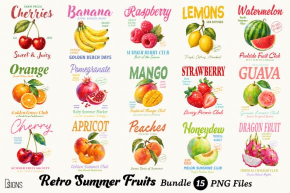 Download Retro Summer Fruits Vintage Bundle PNG - Png Collection