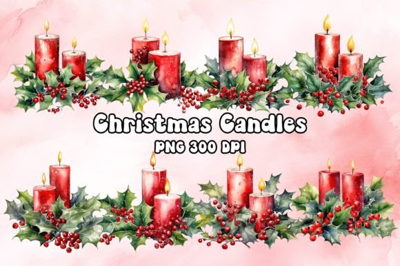 Download Red Christmas Candles Watercolor - Premium Bundle