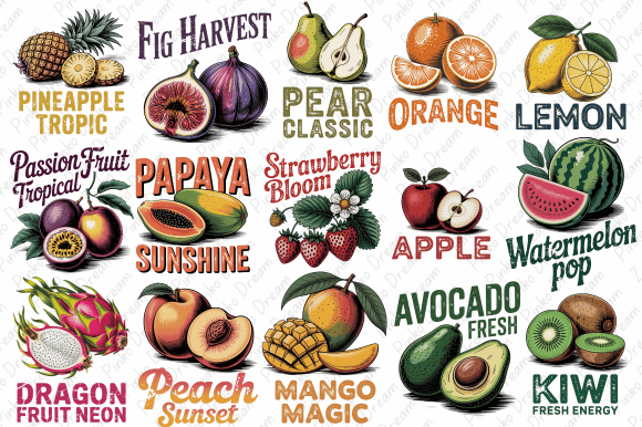 Download Vintage Retro Fruit Clipart Bundles Png - Png Collection