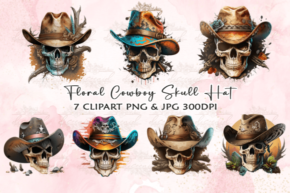 Download Watercolor Skull in a Cowboy Hat Clipart - Premium Resources