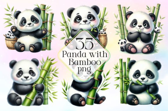Download Watercolor Panda with Bamboo Clipart PNG - Png Collection