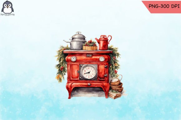 Download Red Cook Stove Christmas Decor PNG - Png Collection