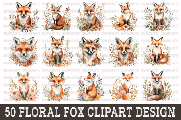 Download Floral Fox Watercolor Clipart Bundle PNG - Png Collection