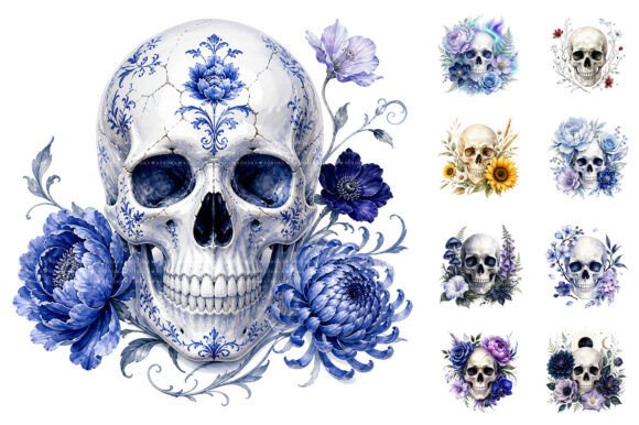 Download Watercolor Floral Skulls Sublimation PNG - Png Collection