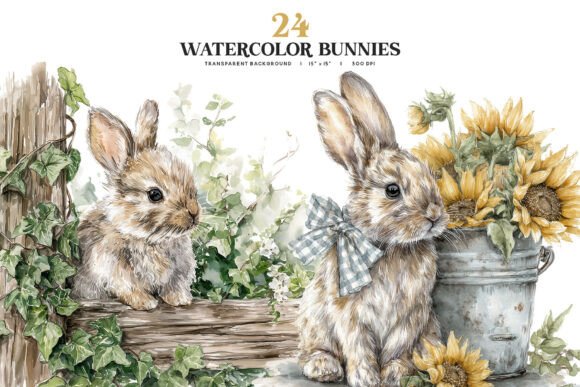 Download Watercolor Bunny Clipart PNG Set - Png Collection