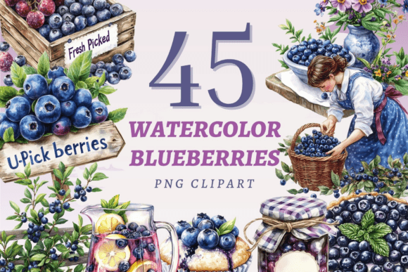 Download Watercolor Blueberries PNG Bundle - Png Collection