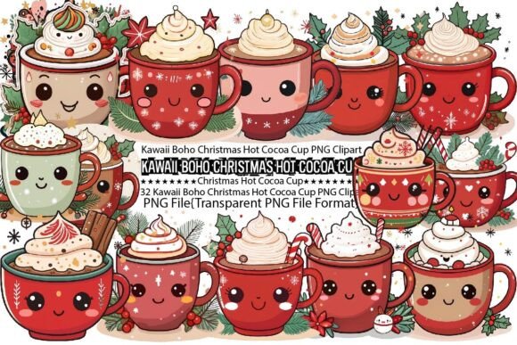 Download Kawaii Boho Christmas Hot Cocoa Cup PNG - Png Collection