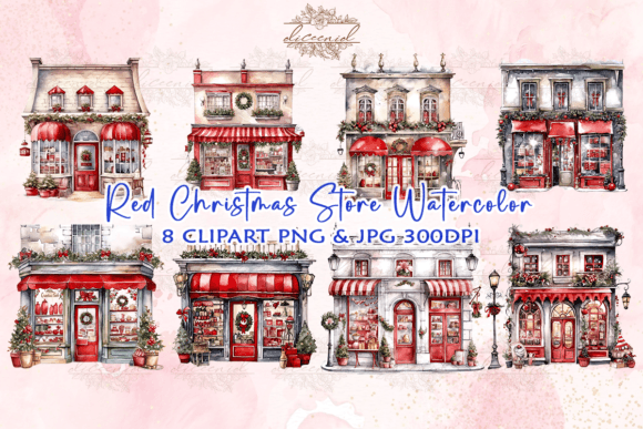 Download Red Christmas Store Watercolor Clipart - Premium Resources