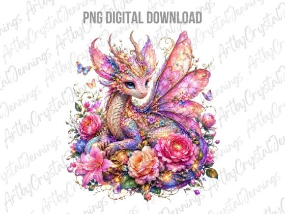 Download Mythical Floral Fairy Dragon Clipart PNG - Png Collection