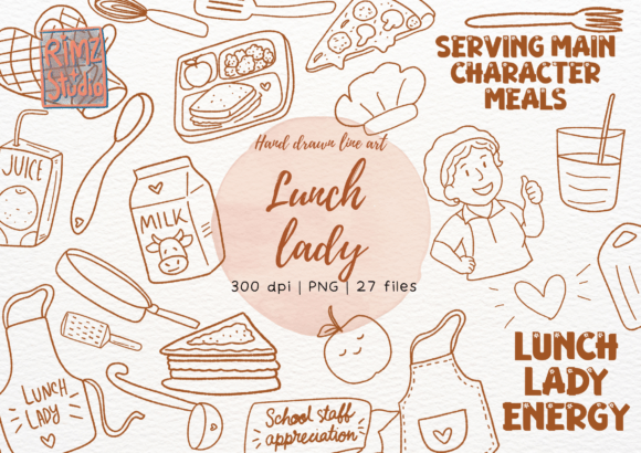 Download Lunch Lady Doodle Hand Drawn PNG Set - Png Collection