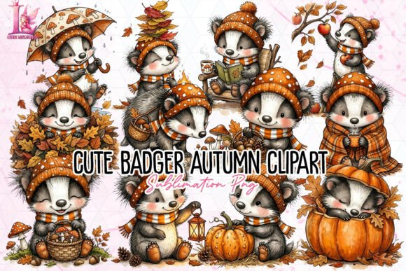 Download Cute Badger Autumn Clipart PNG - Png Collection
