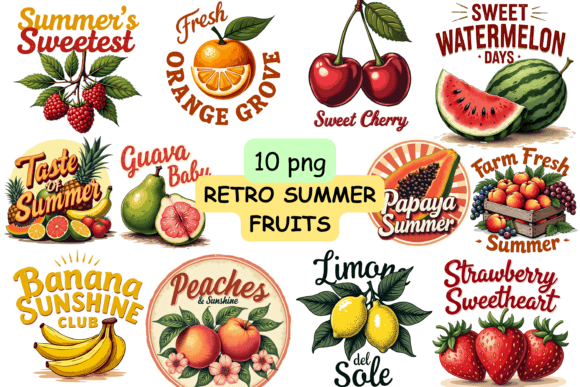 Download Retro Summer Fruits PNG Bundle | Vintage - Png Collection