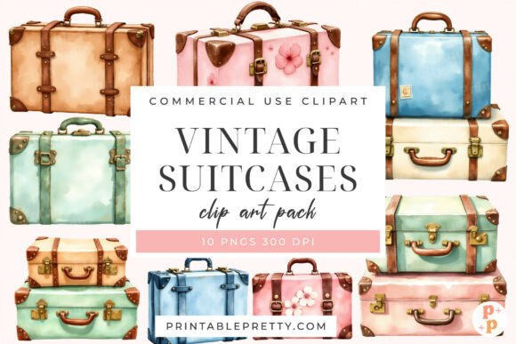 Download Vintage Suitcase Watercolor Clipart PNG - Png Collection