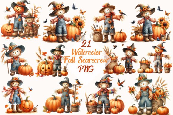 Download Watercolor Fall Scarecrow Clipart PNG - Png Collection