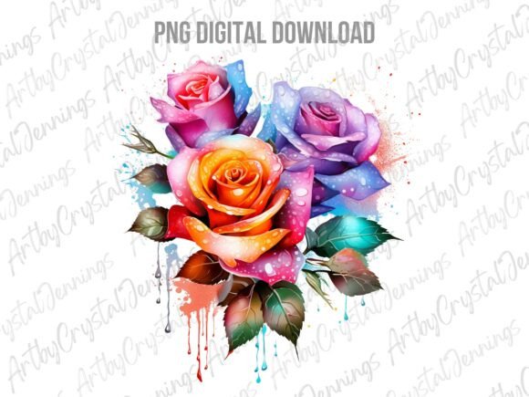 Download Vibrant Watercolor Rainbow Roses PNG - Png Collection