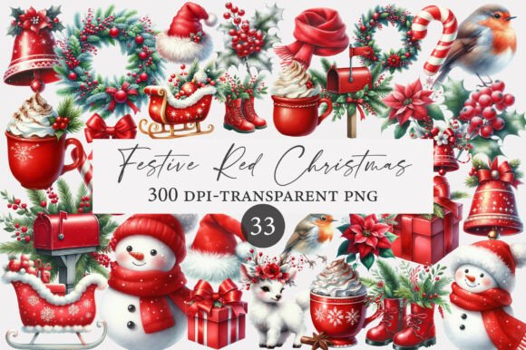 Download Festive Red Christmas Watercolor Clipart - Red christmas watercolor Collection
