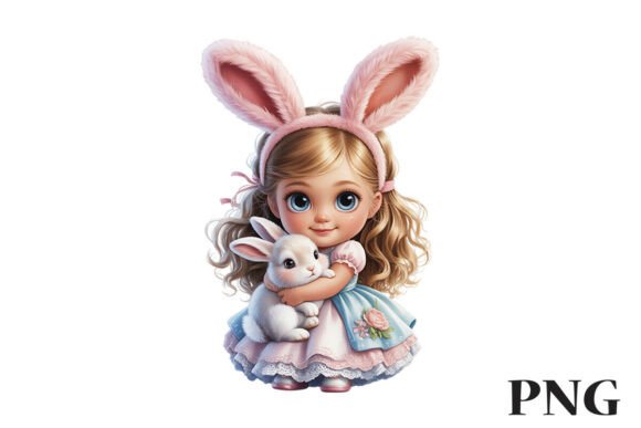Download Cute Bunny Girl with Rabbit Clipart PNG - Png Collection