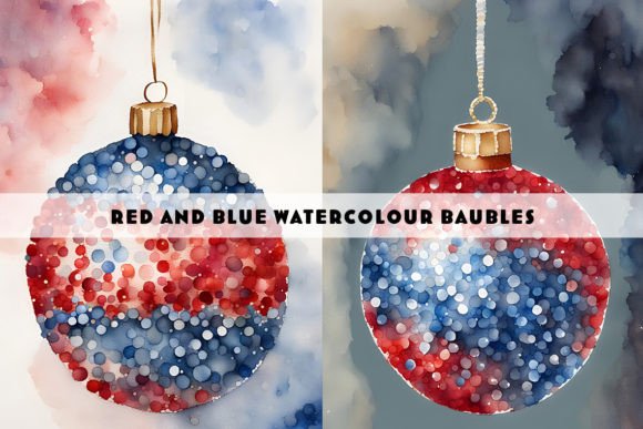 Download Blue &amp; Red Christmas Baubles Watercolour - Premium Resources