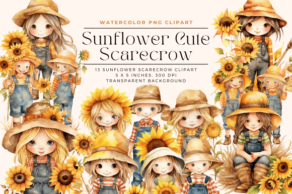 Download Watercolor Sunflower Cute Scarecrow - Cute scarecrow Collection