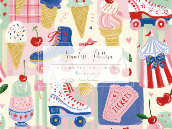 Download Ice Cream Roller Skate Seamless Pattern PNG - Png Collection