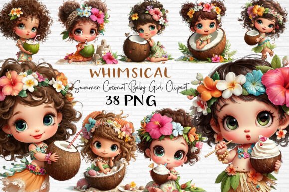Download Whimsical Coconut Baby Girl Clipart PNG - Png Collection